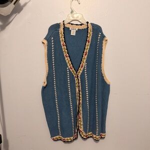 Blue Knit Vest with Cream Accents